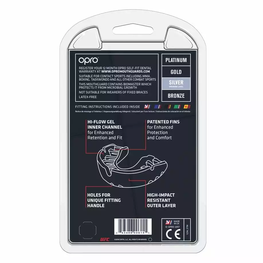 Opro Mouthguard Self-Fit UFC Silver - Red/Black Boxing 6 Opro Mouthguard Self-Fit UFC Silver - Red/Black Boxing