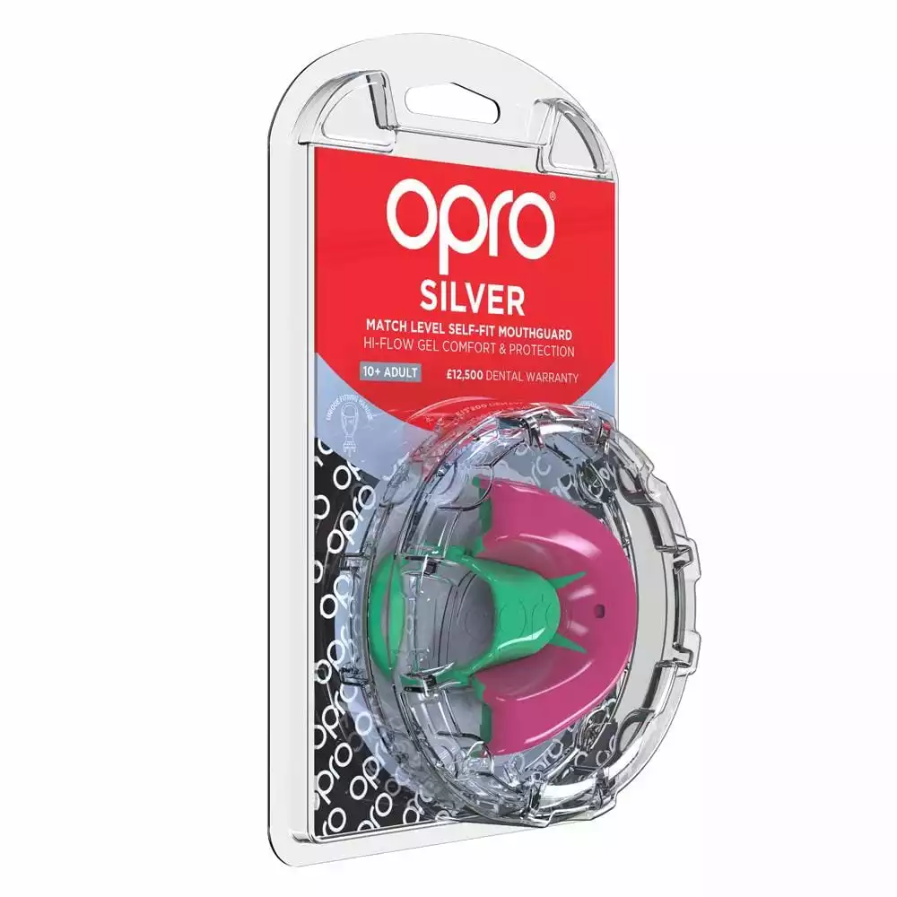 Boxing Opro Mouthguard Self-fit Gen 4 Silver - Pink/Green 4 Boxing Opro Mouthguard Self-fit Gen 4 Silver - Pink/Green