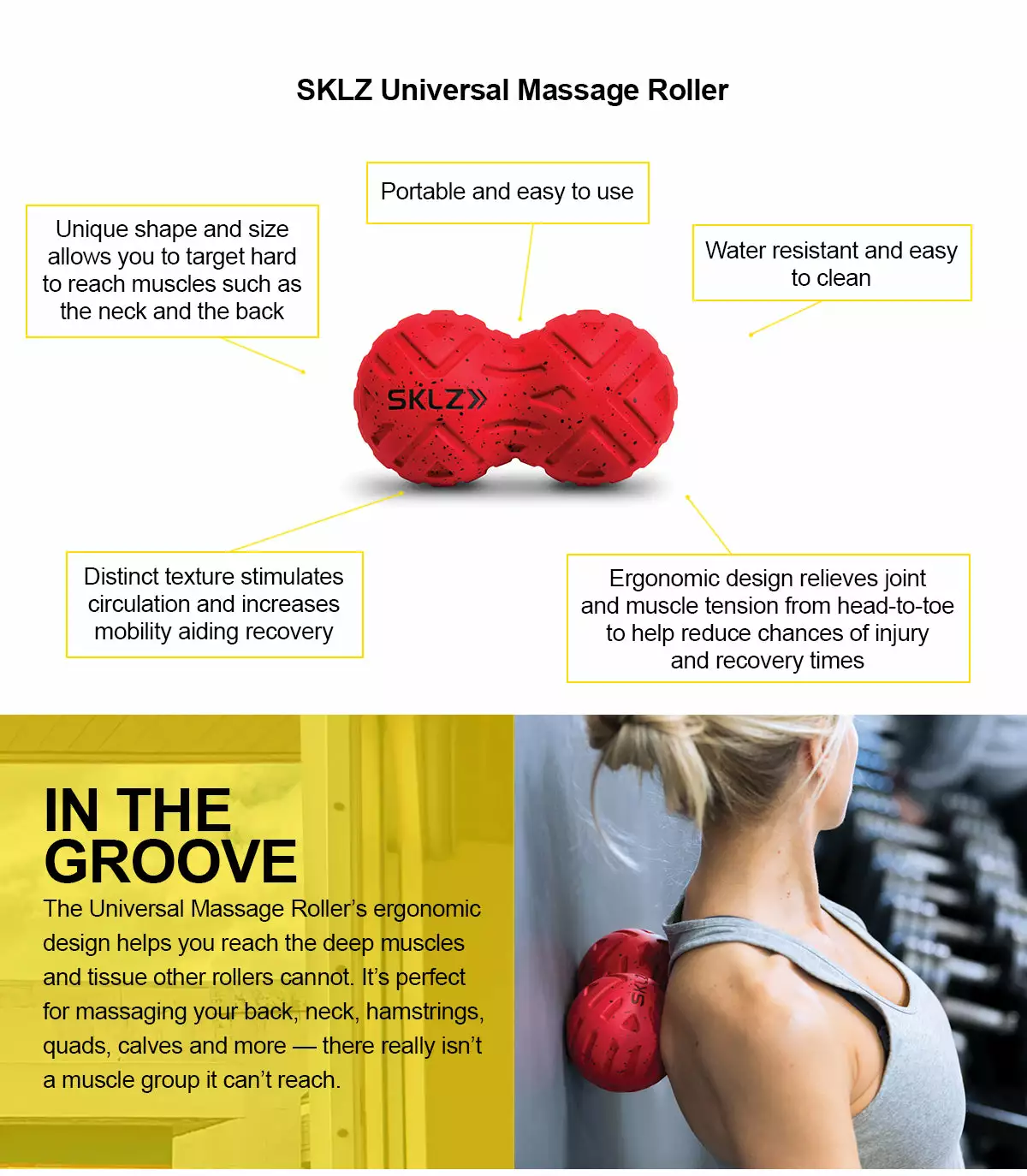 Massage/Recovery Tools SKLZ Universal Massage Roller- 8" Textured Double Massager 7 Massage/Recovery Tools SKLZ Universal Massage Roller- 8" Textured Double Massager