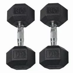 Chris Sports Hex Dumbbells With Rubber Ends (Pair) - 25lb - 50lb