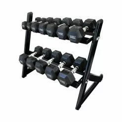 Element Fitness Hex Dumbbells Set With PVC Mat 210lb 13 Element Fitness Hex Dumbbells Set With PVC Mat 210lb