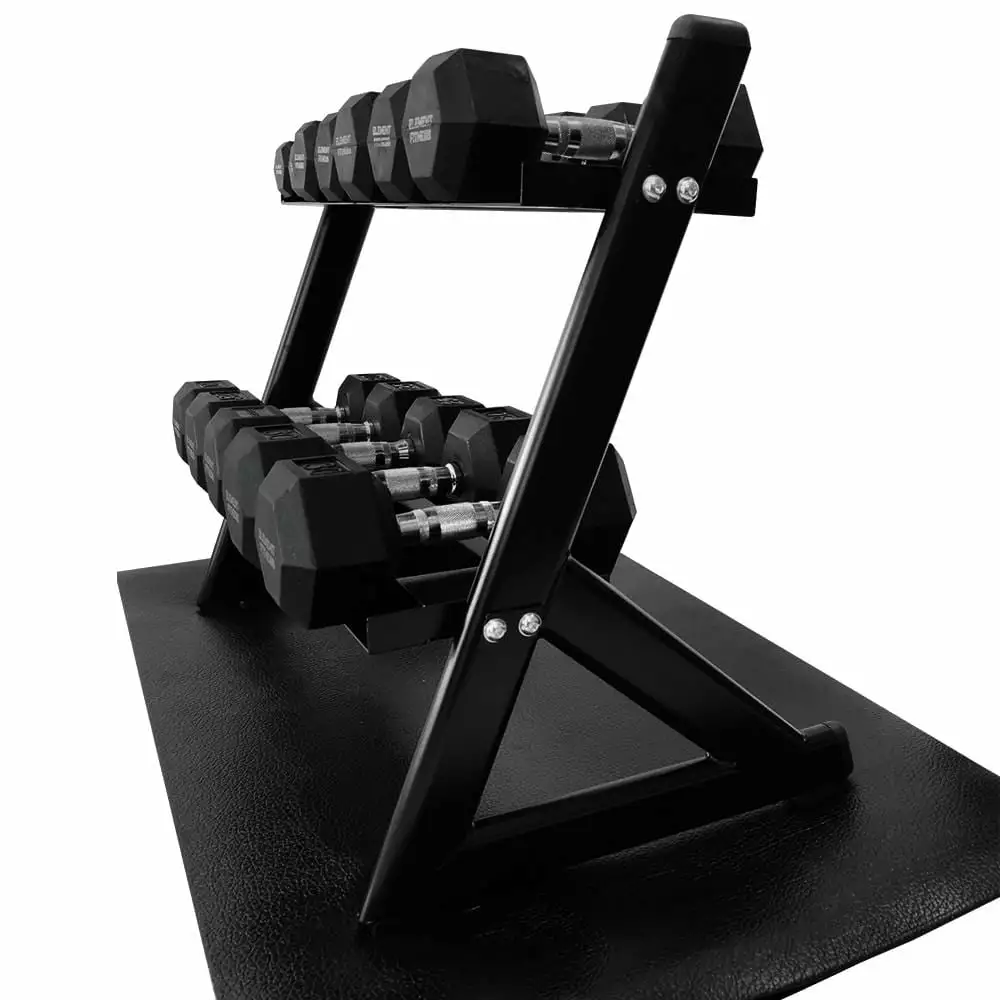 Element Fitness Hex Dumbbells Set With PVC Mat 210lb 5 Element Fitness Hex Dumbbells Set With PVC Mat 210lb